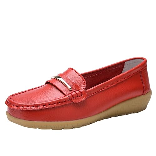 Freizeitschuhe Atmungsaktiv Bequem Leicht Laufschuhe Flach Komfortabel Elegant Sportlich Flexibel Alltag Straßenschuhe (Red, 39) von Generic