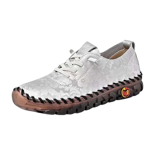 Freizeitschuhe Damen Leder Wanderschuhe Flache Sohle Walkingschuhe Bequeme Fitnessschuhe mit Schnürsenkel Halbschuhe Atmungsaktiv Schlupfschuhe Outdoorschuhe rutschfeste Damensneaker von Generic