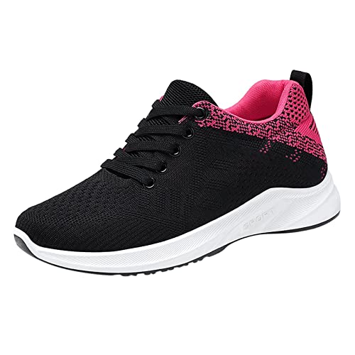 Freizeitschuhe Damen Mesh Schuhe Damen Schwarz Rot Turnschuhe Atmungsaktiv Flacheschuhe Weich Bequem Laufschuhe Leichtgewichts Fitnessschuhe Elegant Sommerschuhe Modisch Schnürschuhe Vielseitig von Generic