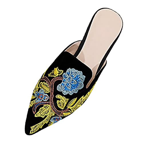 Freizeitschuhe Damen Samt Atmungsaktive: Leichte Sommerschuhe Damen Slipper Pantoffeln Leicht Pantoletten Stickerei Loafer Spitzer Toe Gehschuhe Bequemer Flacheschuhe Ethnische Businessschuhe von Generic
