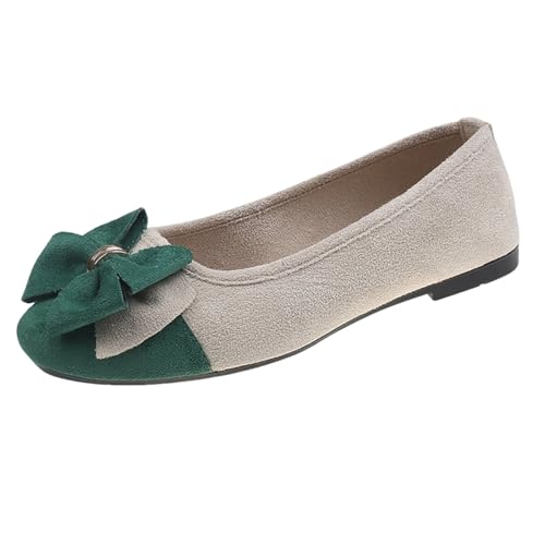 Freizeitschuhe Damen Sneaker and Autumn Lightweight Suede Round Toe Shallow Mouth Soft Bottom Bow Single Daily Dating Commuting Large Size Ballet Shoes Flat Shoes Leichte Sneaker (Green, 35) von Generic