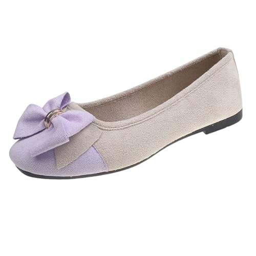 Freizeitschuhe Damen Sneaker and Autumn Lightweight Suede Round Toe Shallow Mouth Soft Bottom Bow Single Daily Dating Commuting Large Size Ballet Shoes Flat Shoes Leichte Sneaker Wei? (Pink, 35) von Generic