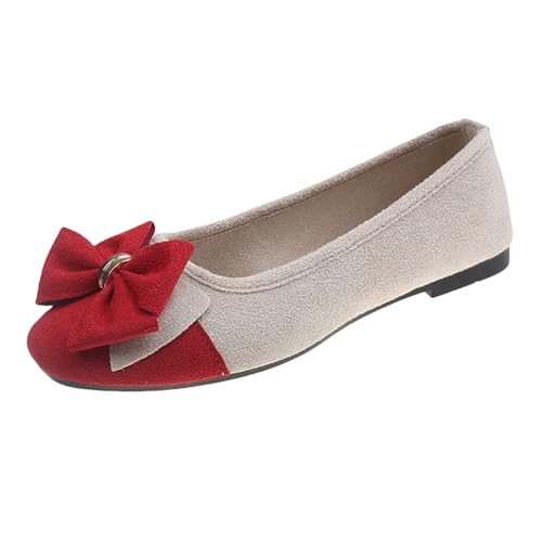 Freizeitschuhe Damen Sneaker and Autumn Lightweight Suede Round Toe Shallow Mouth Soft Bottom Bow Single Daily Dating Commuting Large Size Ballet Shoes Flat Shoes Leichte Sneaker Wei? (Red, 43) von Generic