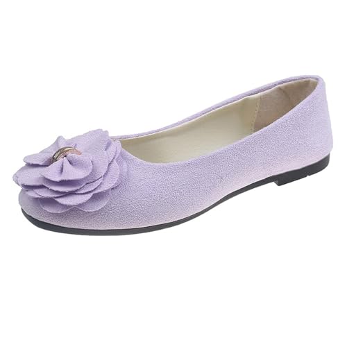 Freizeitschuhe Damen Summer and Autumn Lightweight Suede Round Toe Shallow Mouth Soft Bottom Bow Single Daily Dating Commuting Large Size Ballet Shoes Flat Shoes Schuhe Damen (Hot Pink, 40) von Generic