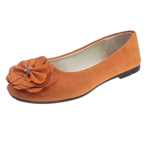 Freizeitschuhe Damen Summer and Autumn Lightweight Suede Round Toe Shallow Mouth Soft Bottom Bow Single Daily Dating Commuting Large Size Ballet Shoes Flat Shoes Schuhe Damen (Orange, 37) von Generic