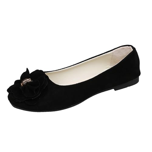 Freizeitschuhe Damen Summer and Autumn Lightweight Suede Round Toe Shallow Mouth Soft Bottom Bow Single Daily Dating Commuting Large Size Ballet Shoes Flat Shoes Schuhe Damen Sneaker (Black, 38) von Generic