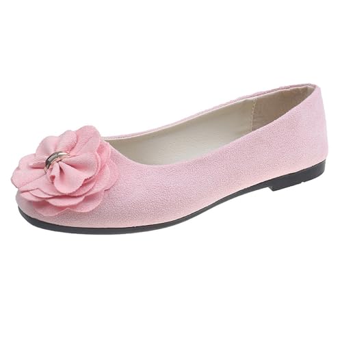 Freizeitschuhe Damen Summer and Autumn Lightweight Suede Round Toe Shallow Mouth Soft Bottom Bow Single Daily Dating Commuting Large Size Ballet Shoes Flat Shoes Schuhe Damen Sneaker (Pink, 35) von Generic