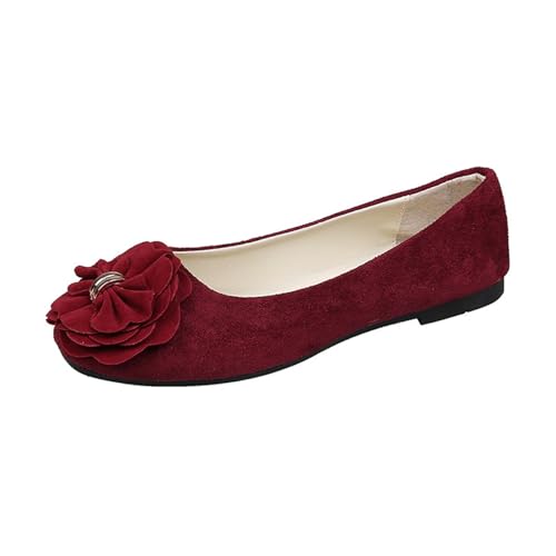 Freizeitschuhe Damen Summer and Autumn Lightweight Suede Round Toe Shallow Mouth Soft Bottom Bow Single Daily Dating Commuting Large Size Ballet Shoes Flat Shoes Schuhe Damen Sneaker (Wine, 36) von Generic