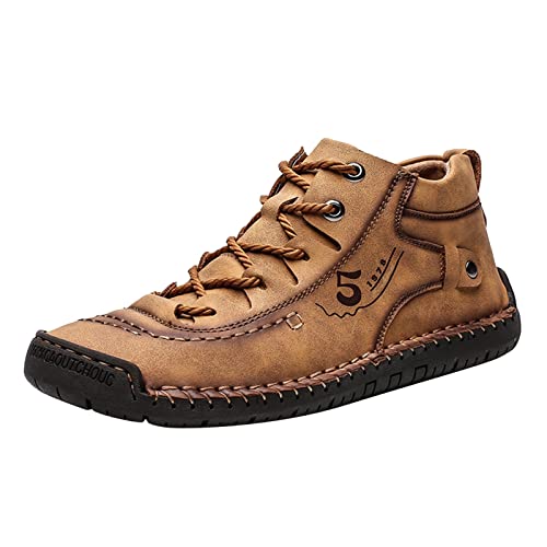 Freizeitschuhe Herren Sportlich Leder - Sommerschuhe Herren Leicht Leder - Sommer Männer Leder Schuhe Flach Weichen Walkingschuhe Boden Schuhe Leichte Sportschuhe Mid Top Lace Up Casual Herrensneaker von Generic