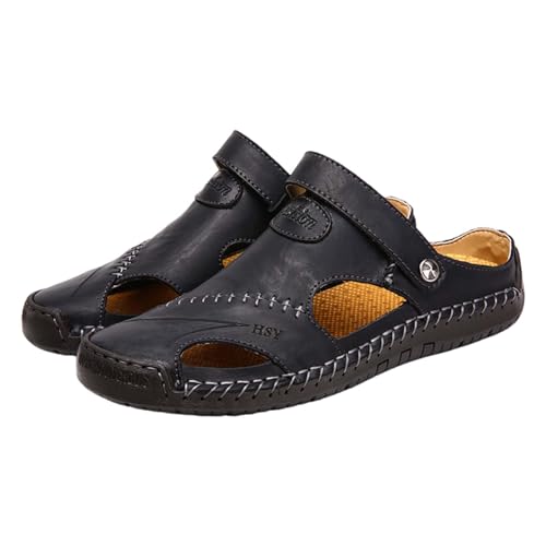 Freizeitschuhe Herren Sportlich Schwarz: Leder Sandalen Herren Braun Strandsandalen Massagefussbett Freizeitsandalen Einfarbig Pantoffeln Mit Verstellbaren Fersenriemen Flachesandalen Außenfaden von Generic