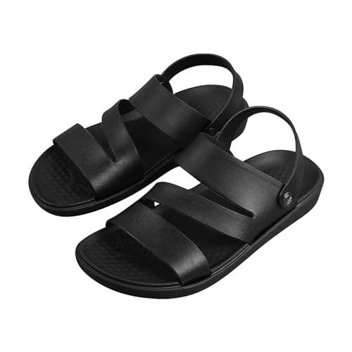 Freizeitschuhe Herren Sportlich Schwarz: Leder Sandalen Herren Braun Wassersandalen Leicht Pantoletten Weichesohle Freizeitsandalen Einfarbig Pantoffeln Mit Verstellbaren Fersenriemen Flachesandalen von Generic