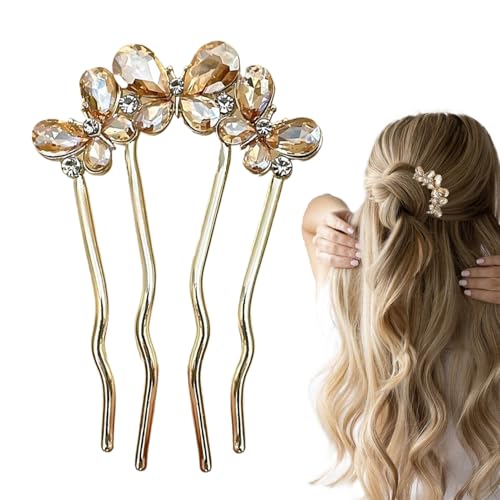 French Twist Haarnadel | 4-Zack Strass Hochstecknadel,U-Form Haarklammer - Für Damen Mädchen Hochzeit Festliches Bankett Party Feier von Generic