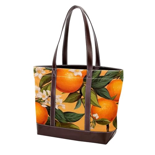Fresh Flowers and Oranges-1860 Schulter-Geldbörsen für Damen, groß, weiches gewaschenes Leder, strapazierfähige Handtaschen, Mehrfarbig 04, 33.8x12x31cm/13.3x4.7x12.2 in von Generic