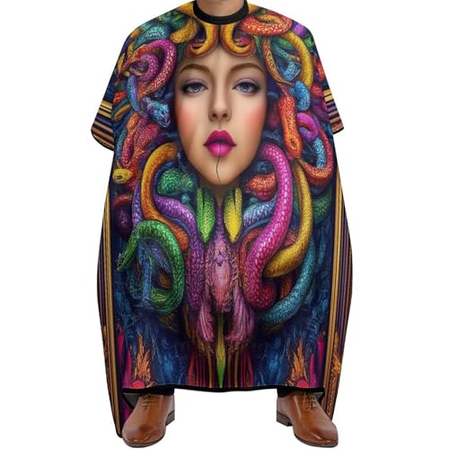 Friseur Umhänge Antike griechische weibliche Schlange Medusa bunte Kunst, Antistatisch Friseure Kleid Mode Haarschneidemantel für Frauen Männer 140X168cm von Generic