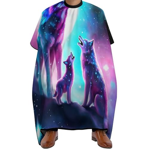 Friseur Umhänge Lila Blaue Galaxie Cooler Wolf, Unisex Haarschneideumhang Antistatisch Haar Schneideumhang für Männer Salon 140X168cm von Generic