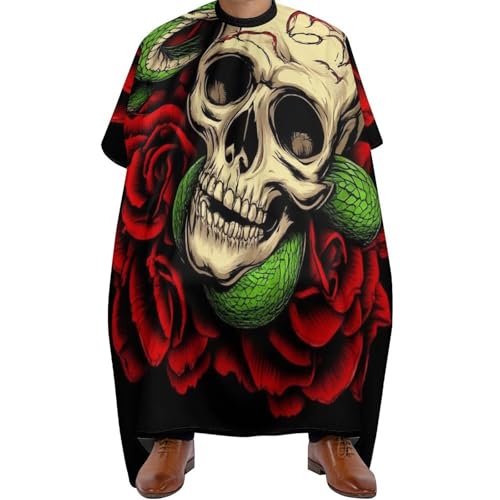 Friseur Umhänge Schädel Rote Rose Blumen Schlange Kunst, Antistatisch Friseurumhang Wasserdicht Haarschneiden Umhange für Frauen Erwachsene 140X168cm von Generic