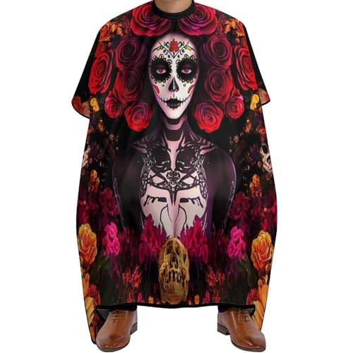 Friseur Umhänge Tag der Toten Halloween Rosen Zuckerschädel, Antistatisch Haarschneideumhang Professionelle Friseure Kleid für Männer Frauen 140X168cm von Generic