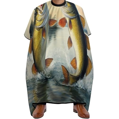 Friseur Umhänge Zwei Bassfische springen aus dem Wasser Gemälde, Antistatisch Barber Cape Professionelle Haarschneide Umhang für Männer Salon 140X168cm von Generic