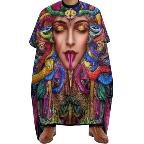 Friseure Kleid Antike griechische weibliche Schlange Medusa bunte Kunst, Verstellbar Haarschneide Umhang Professionelle Haarschneidemantel für Frauen Erwachsene 140X168cm von Generic