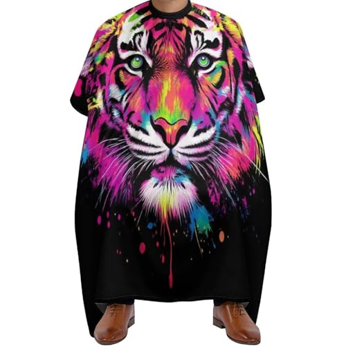 Friseure Kleid Bunte Splatter Wildtier Tiger Abstrakte Kunst, Mode Barber Cape Antistatisch Haarschneideumhang für Männer Haarschnitt 140X168cm von Generic