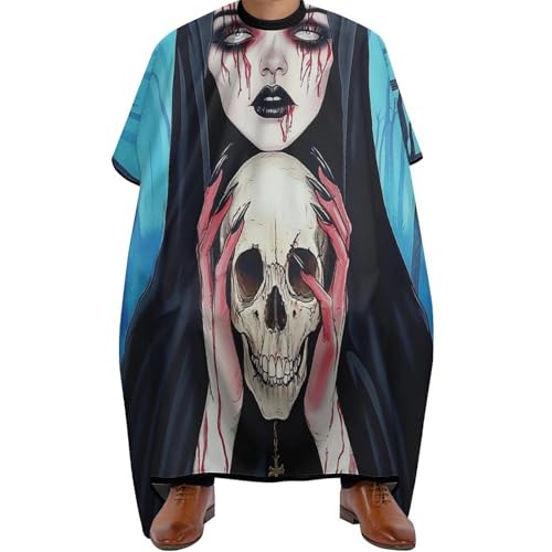 Friseure Kleid Goth Gotik Gothic Mädchen Totenkopf Kunst, Wasserdicht Friseurumhang Antistatisch Haar Schneideumhang für Salon Haarstyling 140X168cm von Generic