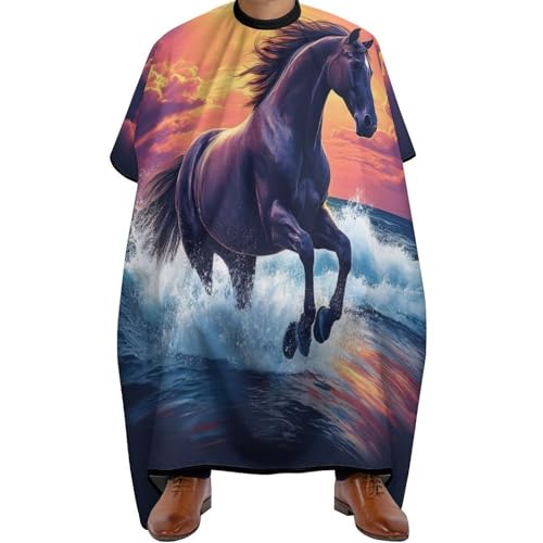 Friseure Kleid Sonne Strand Laufen Wildpferd Kunst, Verstellbar Haar Schneideumhang Antistatisch Haarschneideumhang für Haarschneiden Erwachsene 140X168cm von Generic