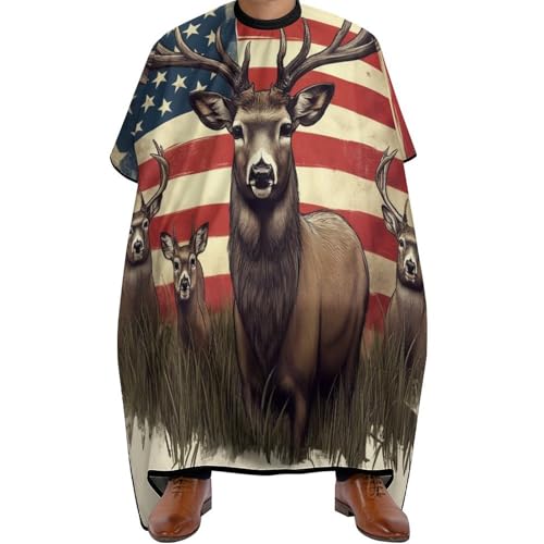 Friseurumhang Amerikanische US-Flagge Jagd Camo Hirsch, Antistatisch Haarschneidemantel Wasserdicht Friseur Umhänge für Männer Salon 140X168cm von Generic