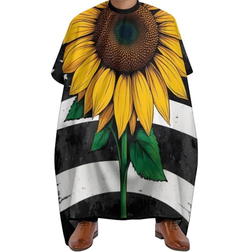 Friseurumhang Amerikanische dünne schwarze Linie Flagge Sonnenblumenkunst, Antistatisch Haar Schneideumhang Professionelle Haarschneideumhang für Erwachsene Frauen 140X168cm von Generic