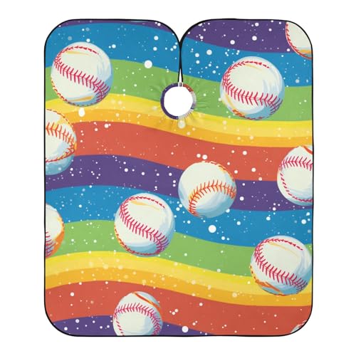 Friseurumhang Baseball Auf Regenbogenhintergrund Friseur Umhänge Mode Friseur Umhang Professionelle Unisex Friseurumhang, Für Barbier, Kinder, 140×168cm von Generic