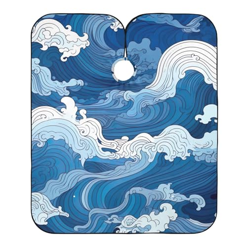 Friseurumhang Blaue Und Weiße Wellenwirbel Friseur Umhänge Wasserdicht Unisex Friseure Kleid Professionelle Friseur Umhang, Für Kinder, Friseursalon, 140×168cm von Generic