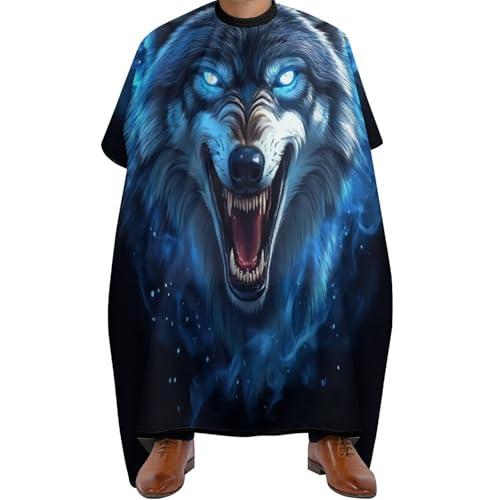 Friseurumhang Blauer Feuerflammenwolf, Antistatisch Barber Cape Professionelle Friseur Umhänge für Männer Salon 140X168cm von Generic