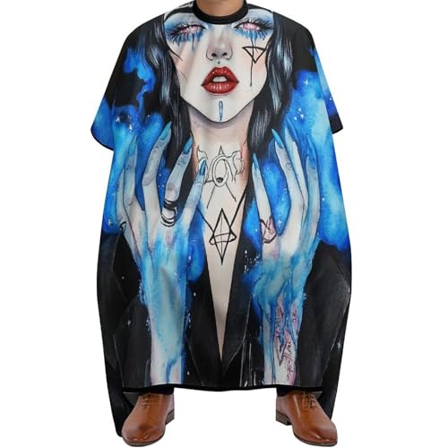 Friseurumhang Eisblaues Feuer Goth Gotik Gothic Girl Art, Polyester Haarschneidemantel Professionelle Friseur Umhänge für Haarstyling Salon 140X168cm von Generic