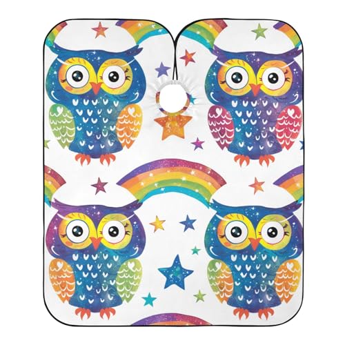 Friseurumhang Eule Regenbogen Sterne Haarschneideumhang Cape Wasserdicht Salon Barbier Umhang Professionelle Friseur Umhang, Für Kinder, Färben, 140×168cm von Generic