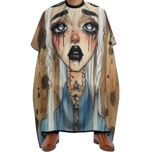 Friseurumhang Goth Gotik Gothic Girl Wimpern, Wasserdicht Haarschneidemantel Antistatisch Haarschneiden Umhange für Haarstyling Männer 140X168cm von Generic