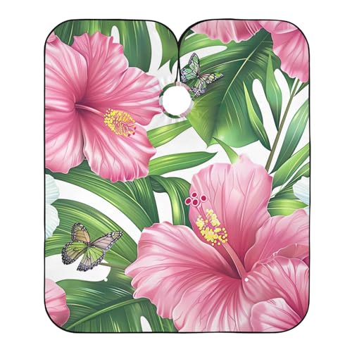 Friseurumhang Hibiskusblüten Unisex Friseurumhang Mode Friseur Umhang Einstellbare Unisex Friseure Kleid, Für Barbershops, Kinder, 140×168cm von Generic