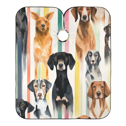 Friseurumhang Hunde Und Bunte Streifen Friseur Umhänge Einstellbare Haarschneideumhang Cape Wasserdicht Salon Barbier Umhang, Für Kinder, Barbier, 140×168cm von Generic