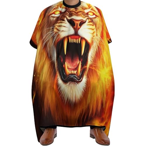 Friseurumhang Löwe wütend Feuer, Polyester Haarschneidemantel Wasserdicht Haarschneideumhang für Haarstyling Männer 140X168cm von Generic