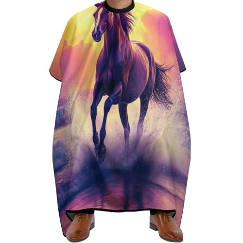 Friseurumhang Meer Strand Sonne Laufen Wildpferd Kunst, Unisex Haar Schneideumhang Mode Haarschneidemantel für Männer Haarschneiden 140X168cm von Generic