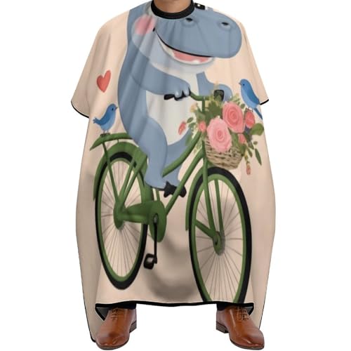 Friseurumhang Nilpferd auf dem Fahrrad, süße lustige Nilpferdkunst, Antistatisch Haarschneidemantel Unisex Friseur Umhänge für Frauen Männer 140X168cm von Generic