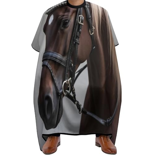 Friseurumhang Pferd Schwarz, Polyester Haarschneidemantel Professionelle Friseur Umhänge für Männer Haarschnitt 140X168cm von Generic
