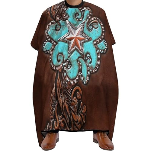 Friseurumhang Primitive Cowboy Western Country Braun Stern Rustikal, Unisex Haarschneiden Umhange Mode Friseure Kleid für Männer Haarschneiden 140X168cm von Generic