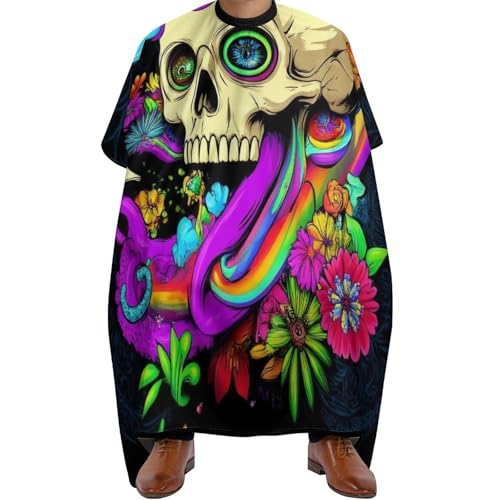 Friseurumhang Trippy Regenbogen Blumen Totenkopf Kunst, Antistatisch Haarschneidemantel Professionelle Salon Umhang für Frauen Männer 140X168cm von Generic