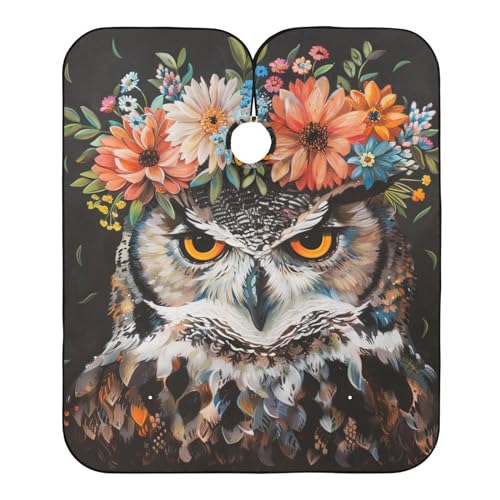 Friseurumhang Vintage Stil Boho Eulenblumen Barbier Umhang Mode Friseur Cape Wasserdicht Barbiere Cape, Für Friseursalon, Kinder, 140×168cm von Generic
