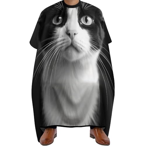 Friseurumhang Weiß und Katzenschwarz, Mode Haarschneide Umhang Wasserdicht Haarschneiden Umhange für Männer Haarschnitt 140X168cm von Generic