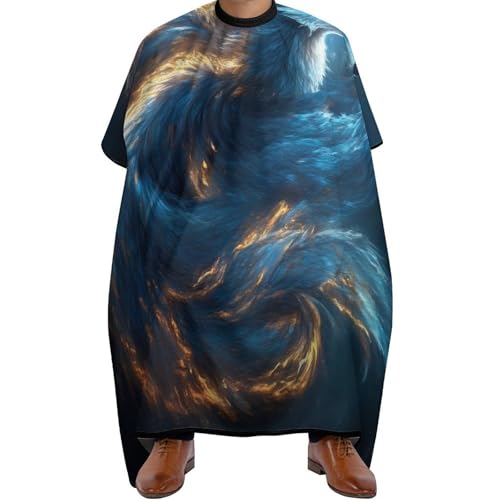 Friseurumhang Weltraumgalaxie Neunschwänzige Fuchskunst, Polyester Haar Schneideumhang Verstellbar Haarschneidemantel für Haarstyling Männer 140X168cm von Generic
