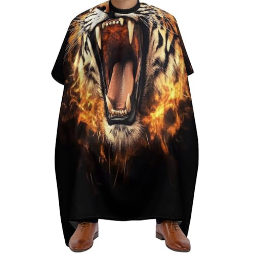 Friseurumhang Wildes Feuer Flamme Tiger Druck, Unisex Haarschneidemantel Verstellbar Salon Umhang für Haarstyling Frauen 140X168cm von Generic