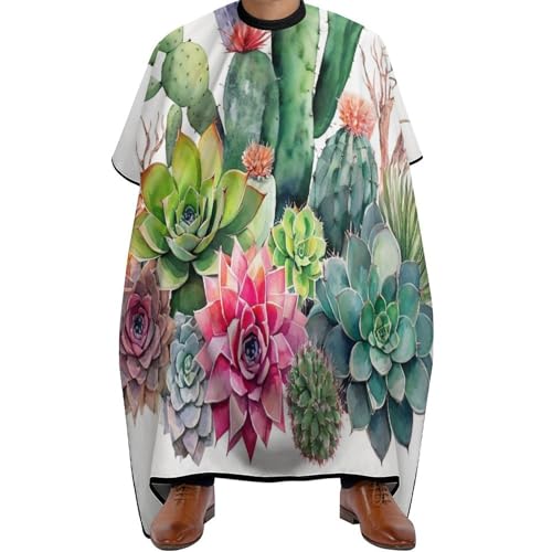 Friseurumhang l Kaktus im Boho Style Blüten Zweige Kaktus, Unisex Haarschneidemantel Professionelle Haar Schneideumhang für Frauen Haarschnitt 140X168cm von Generic