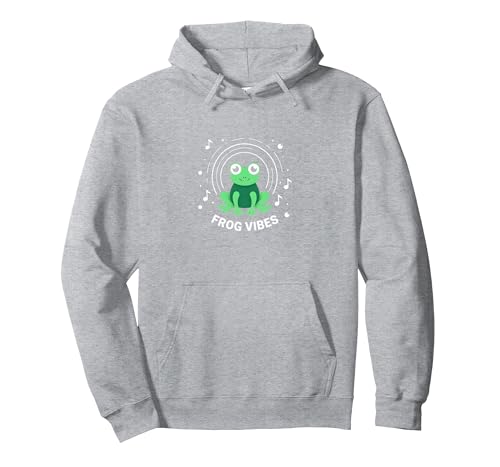 Frog Vibes: Niedlicher Amphibien-Musikliebhaber für Kinder und Erwachsene Pullover Hoodie, Unisex für Erwachsene, Grau Meliert, M von Generic