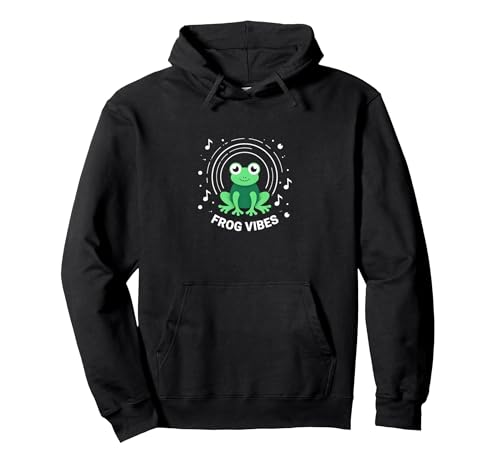 Frog Vibes: Niedlicher Amphibien-Musikliebhaber für Kinder und Erwachsene Pullover Hoodie, Unisex für Erwachsene, Schwarz, L von Generic