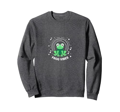Frog Vibes: Niedlicher Amphibien-Musikliebhaber für Kinder und Erwachsene Sweatshirt, Unisex für Erwachsene, Anthrazit Meliert, L von Generic